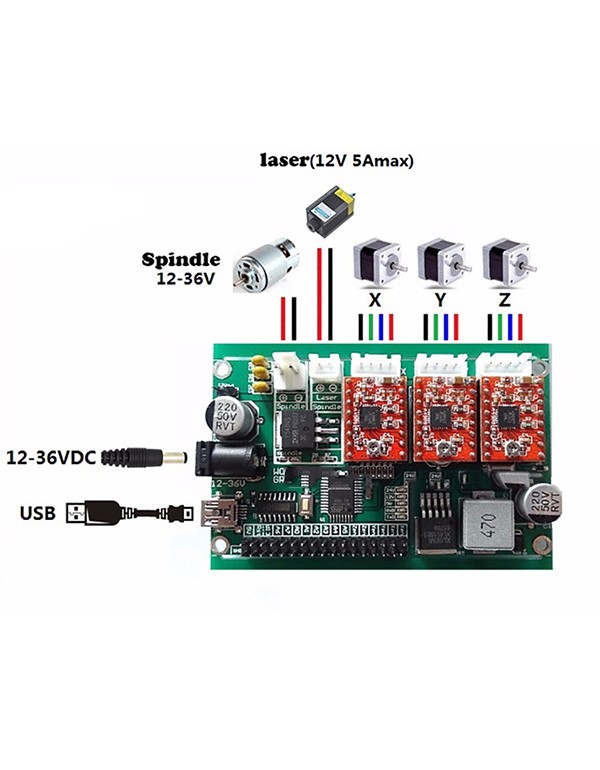 CNC2418 3 Axis Mini DIY CNC Router USB Wood Carving Engraving Machine with 500mW Laser Module