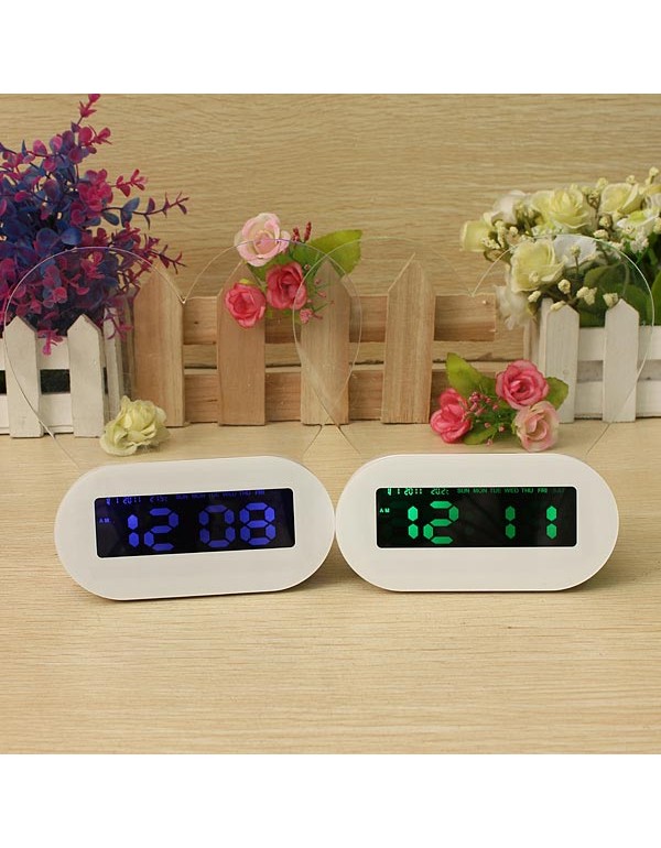 LED Light Fluorescent Message Board Digital Alarm Clock Calendar Thermometer