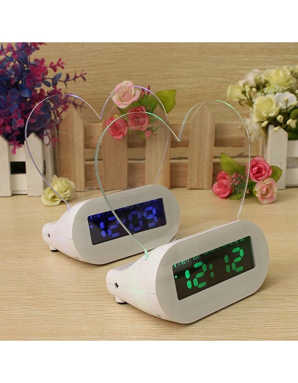 LED Light Fluorescent Message Board Digital Alarm Clock Calendar Thermometer