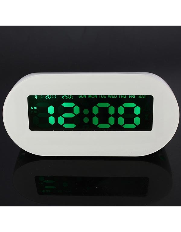 LED Light Fluorescent Message Board Digital Alarm Clock Calendar Thermometer