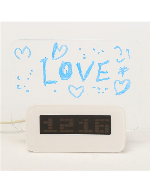 LED Fluorescent Message Memo Board Calendar Thermometer Digital Clock Alarm